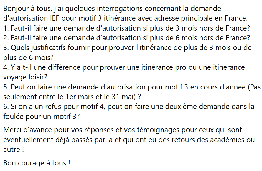 Témoignage de refus pour la demande d'instruction en famille.