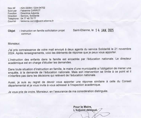 Scan du courrier reçu en janvier 2025, montrant une réponse administrative sur les contrôles IEF. Une illustration du dialogue avec les institutions.