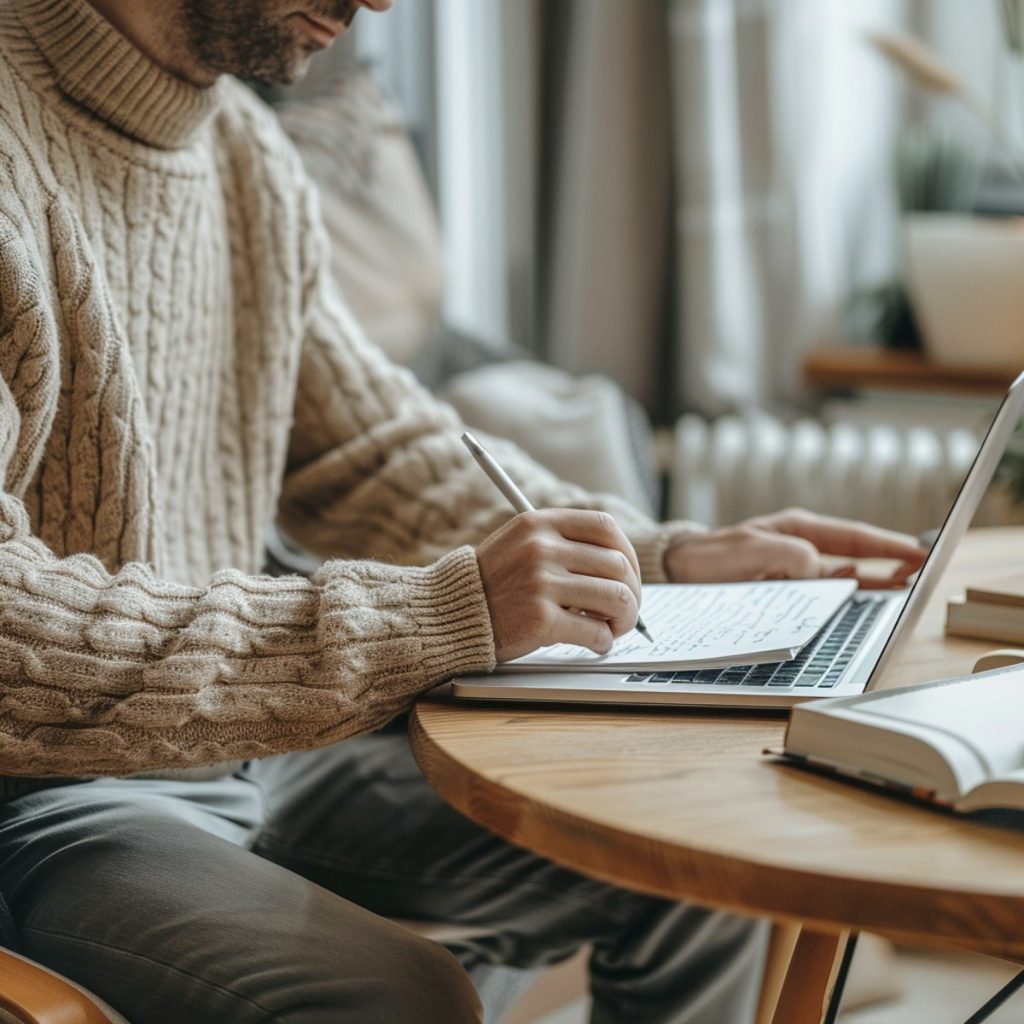 Homme rédigeant un RAPO sur son ordinateur — illustration du recours administratif pour l’instruction en famille